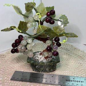 Vintage Jade & Quartz Gemstone Bonsai Tree Grape Home Decor Feng Shui 6.5”